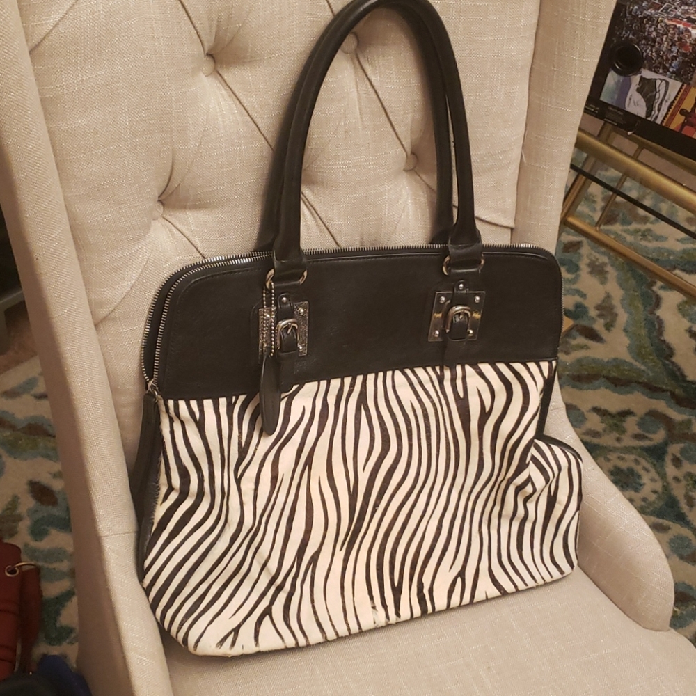 Large Genuine Leather and Fur Tote